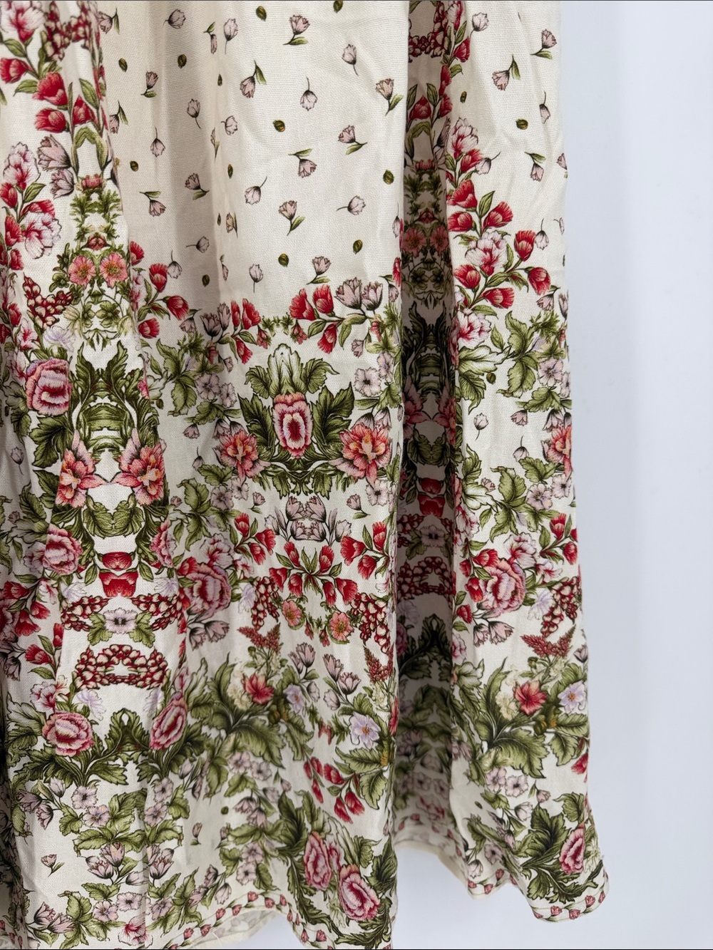 Max Studio NWT Floral Border Print Maxi Skirt Linen Blend Cream M - Picture 2 of 6